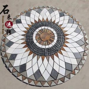 Elegant stone medallions showcasing intricate designs.