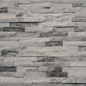 Close-up of silver grey stone cladding showcasing texture and color