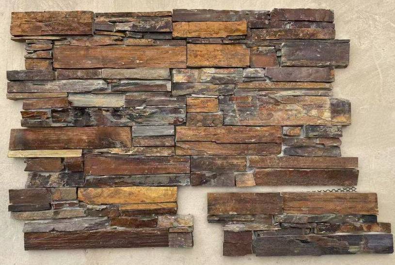 Textured rough stacked stone wall cladding for exterior design