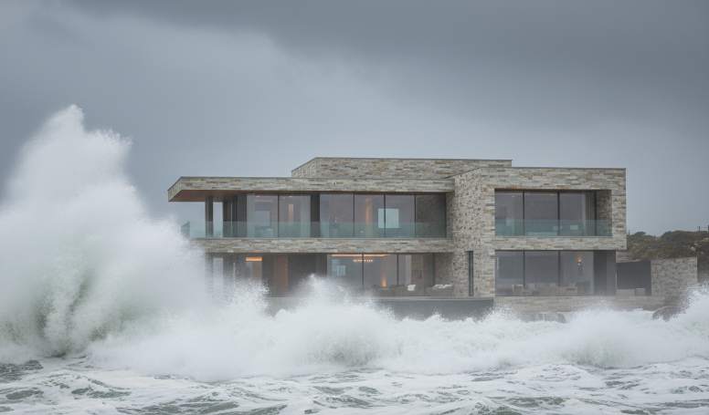 Coastal-grade stacked stone panel undergoing ASTM B117 salt spray test for marine durability