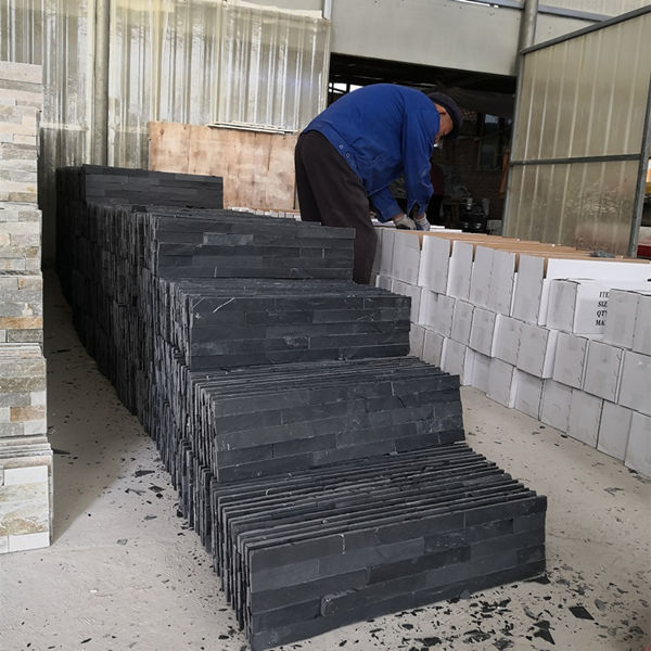 Beautiful black stone cladding showcasing texture and design
