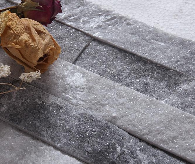 Mini ledger panel featuring Ice Grey Sparkle quartzite stone