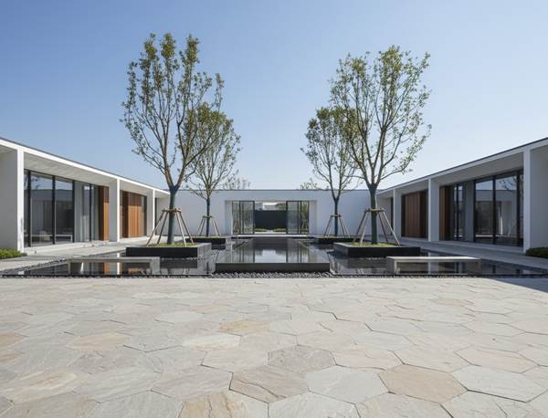 Beautiful flagstone pavers arranged for outdoor landscaping