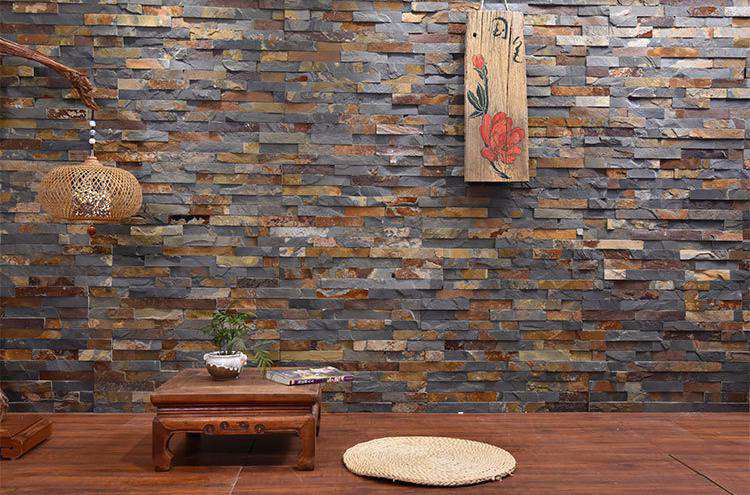 A close-up view of elegantly stacked natural stone for wall decoration.