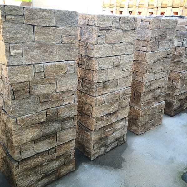 Stylish stacked stone column feature in natural tones