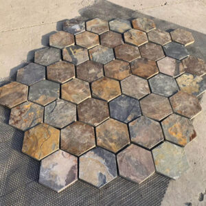 Hexagonal paving stone in rusty slate color