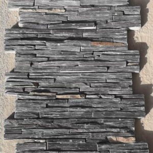 Thin stone panel cladding showcases natural stone texture and color variations.