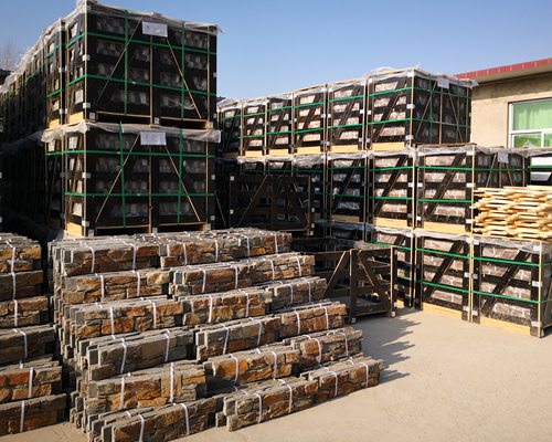 Delivery of stacked stone products to Xingang Port