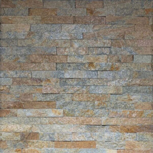 Beautiful rusty quartzite ledger panels arranged on a wall