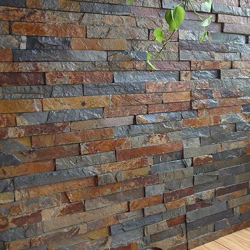 Rusty ledge stone panels showcasing natural texture and color