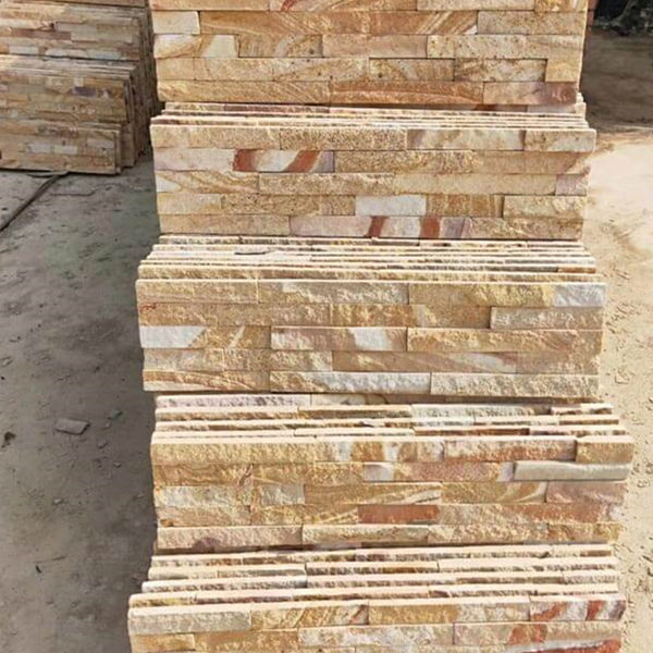 Vibrant colorful sandstone split face mosaic wall tile design