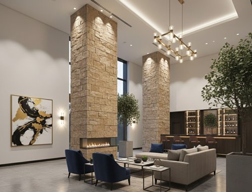 Beautiful stacked stone columns for exterior decoration