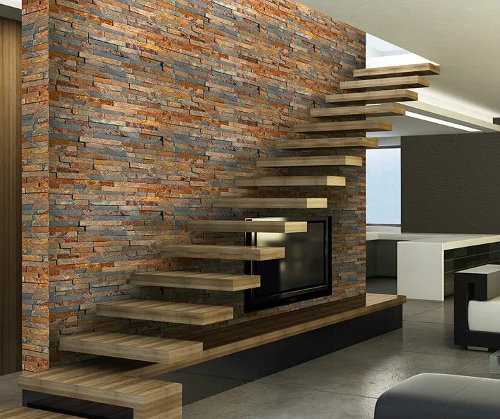 Close-up of Rustic Gold Slate Mini Ledgestone Panel for wall cladding