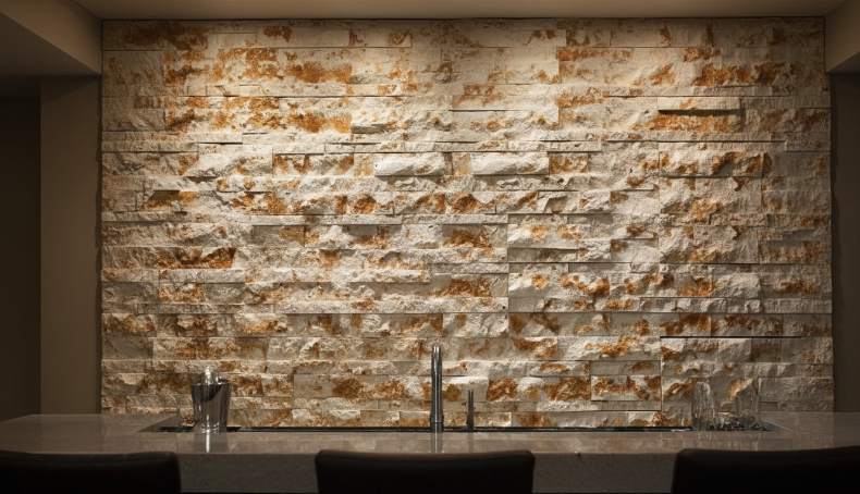 High-quality stacked stone wall panel for basement interior design