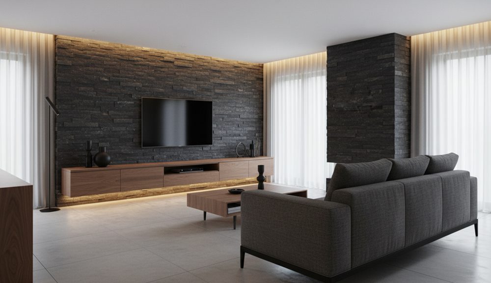 Carbon black stacked slate stone panel with textured surface for wall cladding