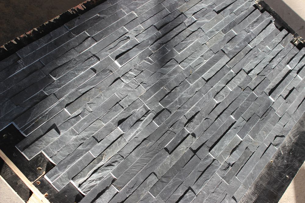 Black slate Z-shaped wall cladding panel for modern interiors