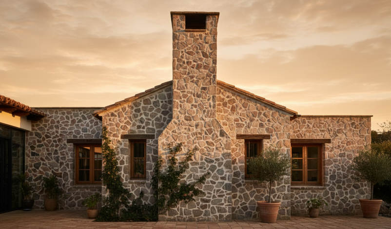 Comparison of dry stacked stone wall and traditional grouted stone wall, highlighting texture and installation differences