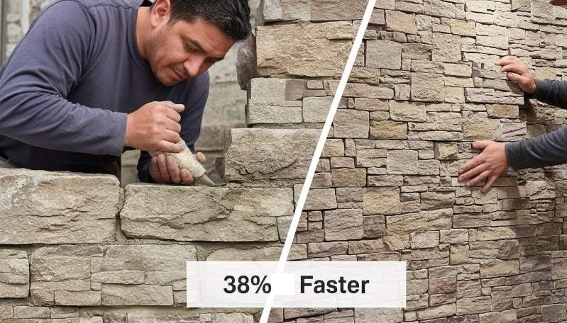 Z-shape stacked stone panels installed without grout, showing seamless natural stone wall design