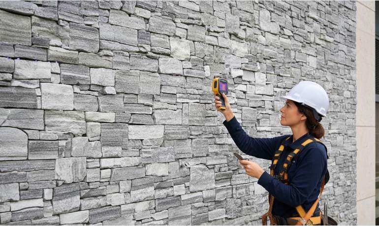 Safety standards for multi-story exterior stone cladding installation