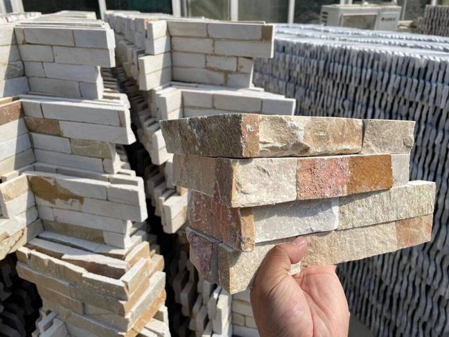 Decorative stacked stone corner with a natural finish