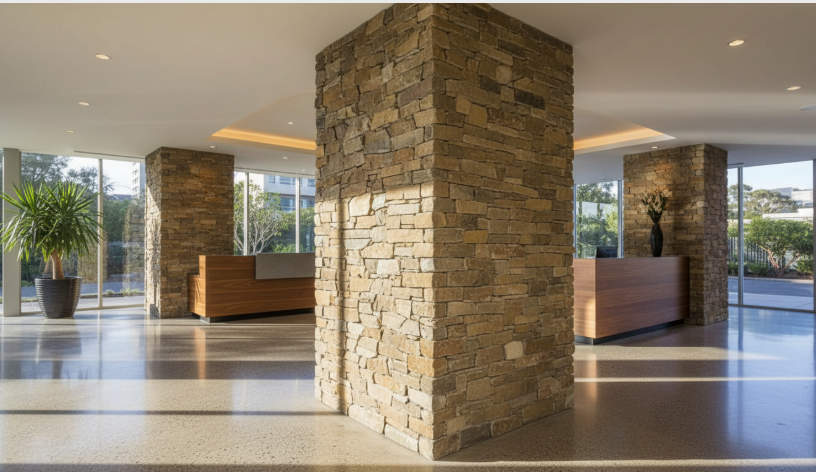 Textured gray ledgestone panels for interior and exterior wall cladding