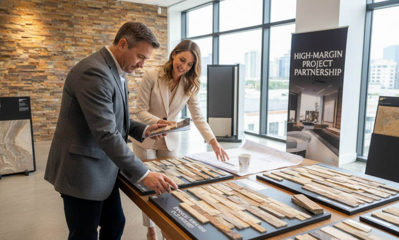 Comparison of natural stone and faux materials for B2B markets showing shifting margins