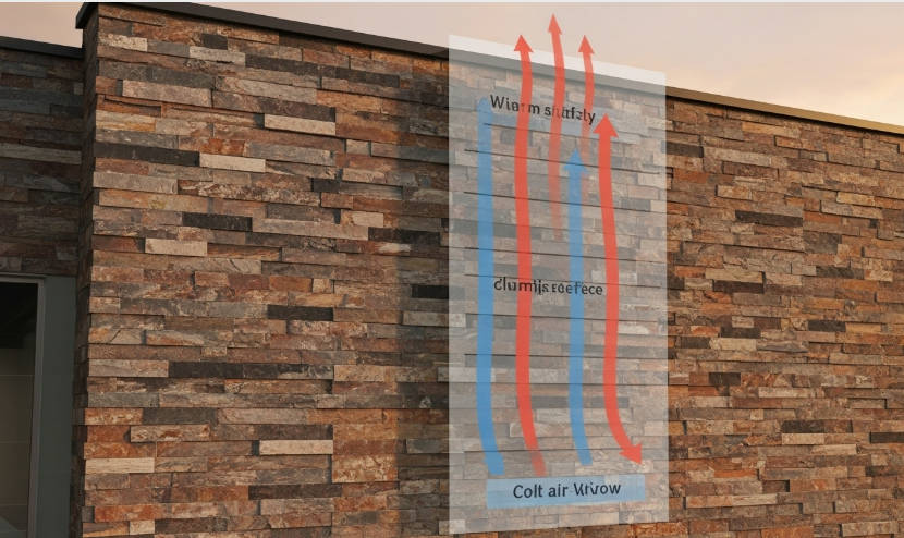Comparison of moisture absorption between natural stone and manufactured stacked stone panels