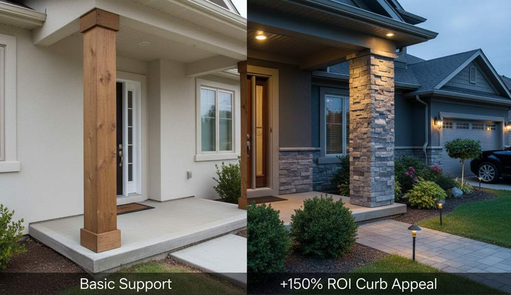 Enhance curb appeal with stacked stone column wraps for a modern exterior look