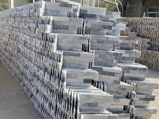 Corner view of a beautifully crafted stacked stone installation