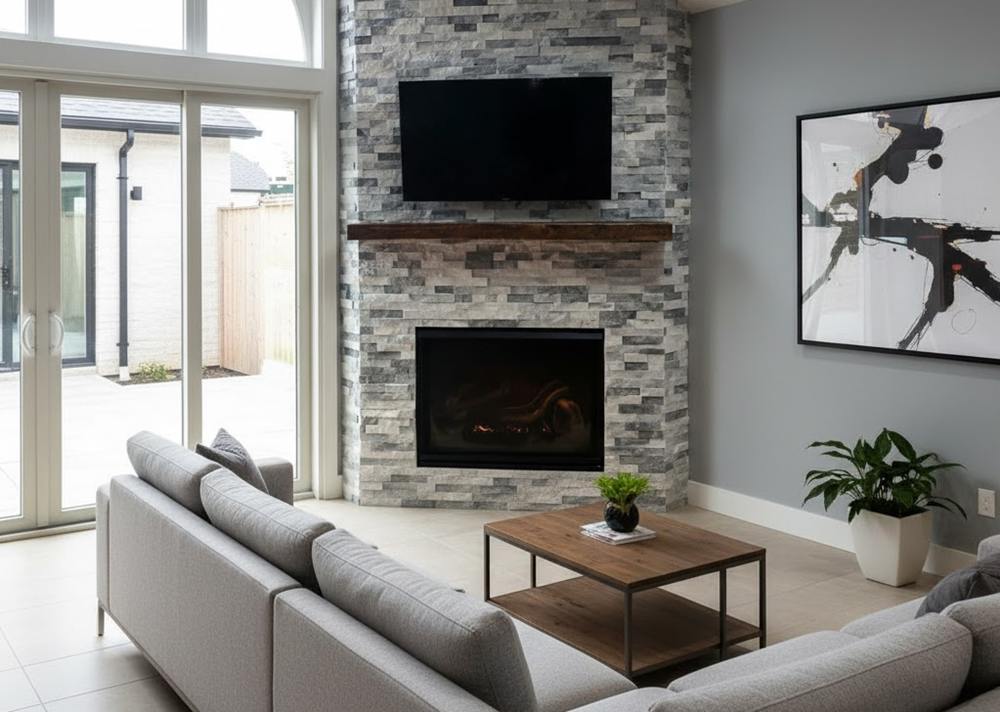 Various stacked stone fireplace designs with installation styles