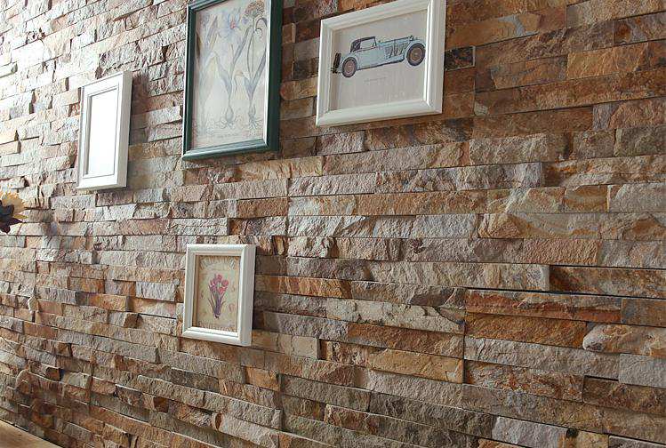 A beautifully arranged stacked stone wall featuring natural textures and colors.