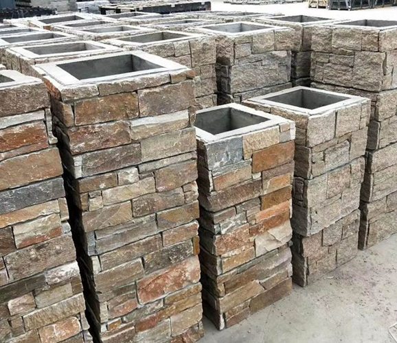 Beautiful stacked stone column with natural textures