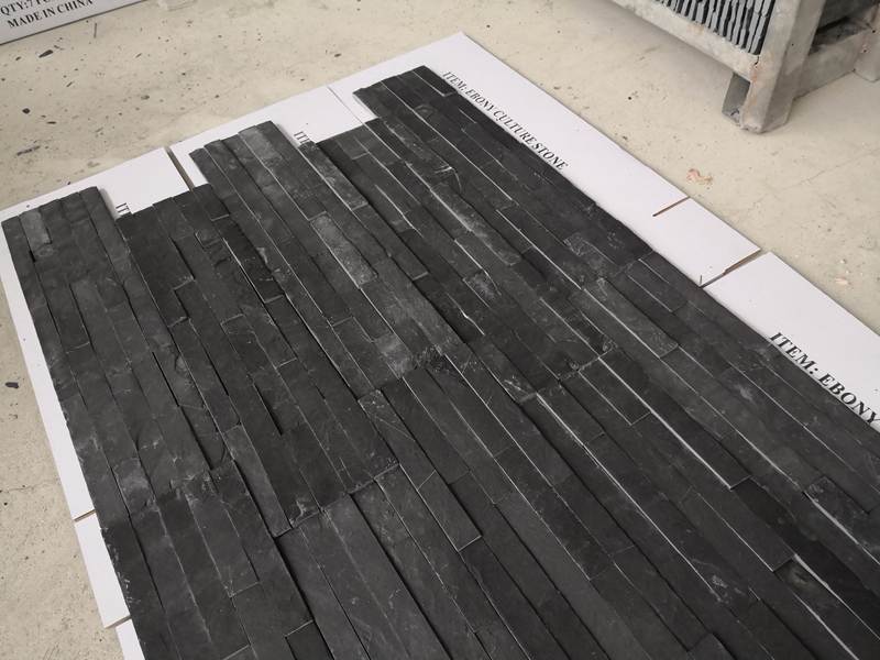 High-quality black stacked stone panels for wall cladding and interior design