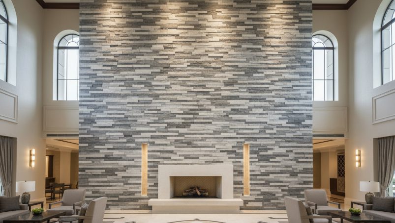 Alaska Gray Quartzite stacked stone panels for wall cladding
