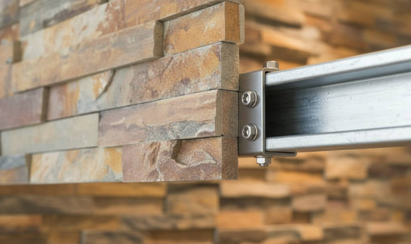 Close-up of stacked stone veneer wall illustrating proper adhesion techniques