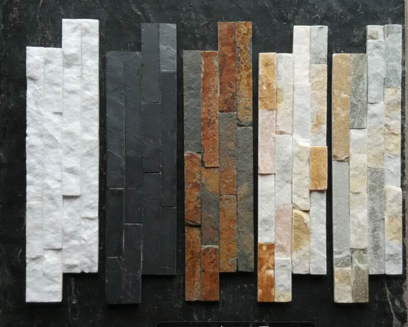 A side-by-side comparison of stacked stone and ledger panels for wall cladding