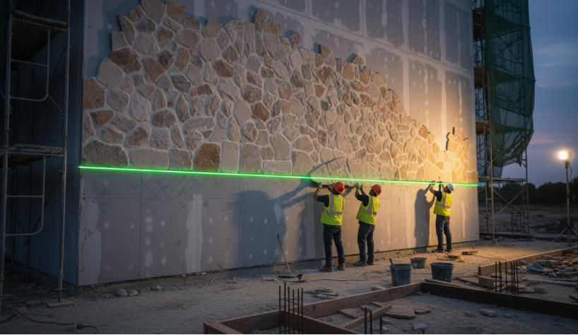 Set of tools for installing thin stone veneer panels on walls