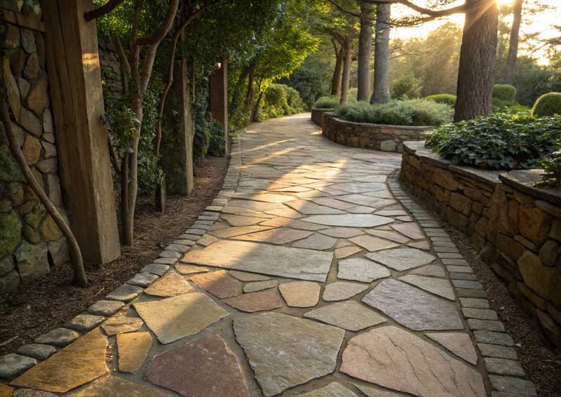 Artistic crazy paving pattern with stones in various shades