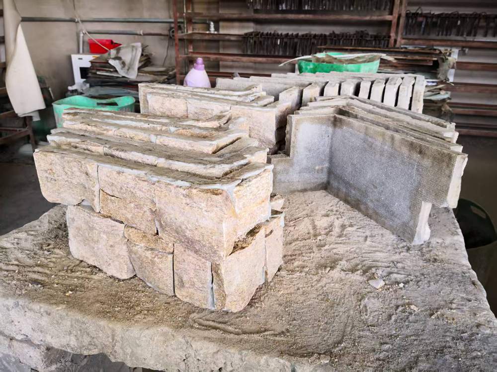 Corner view of Z-Panel stacked stone cladding for wall installation
