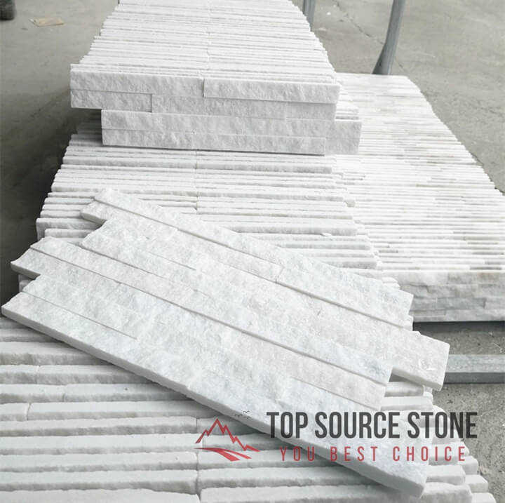 QUARTZITE WHITE SPARKLES BRICK SPLIT FACE MOSAIC TILE 10X36