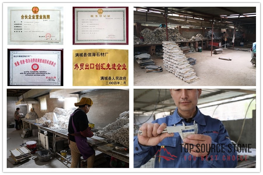 Inspection of stacked stone ledger panels in the factory